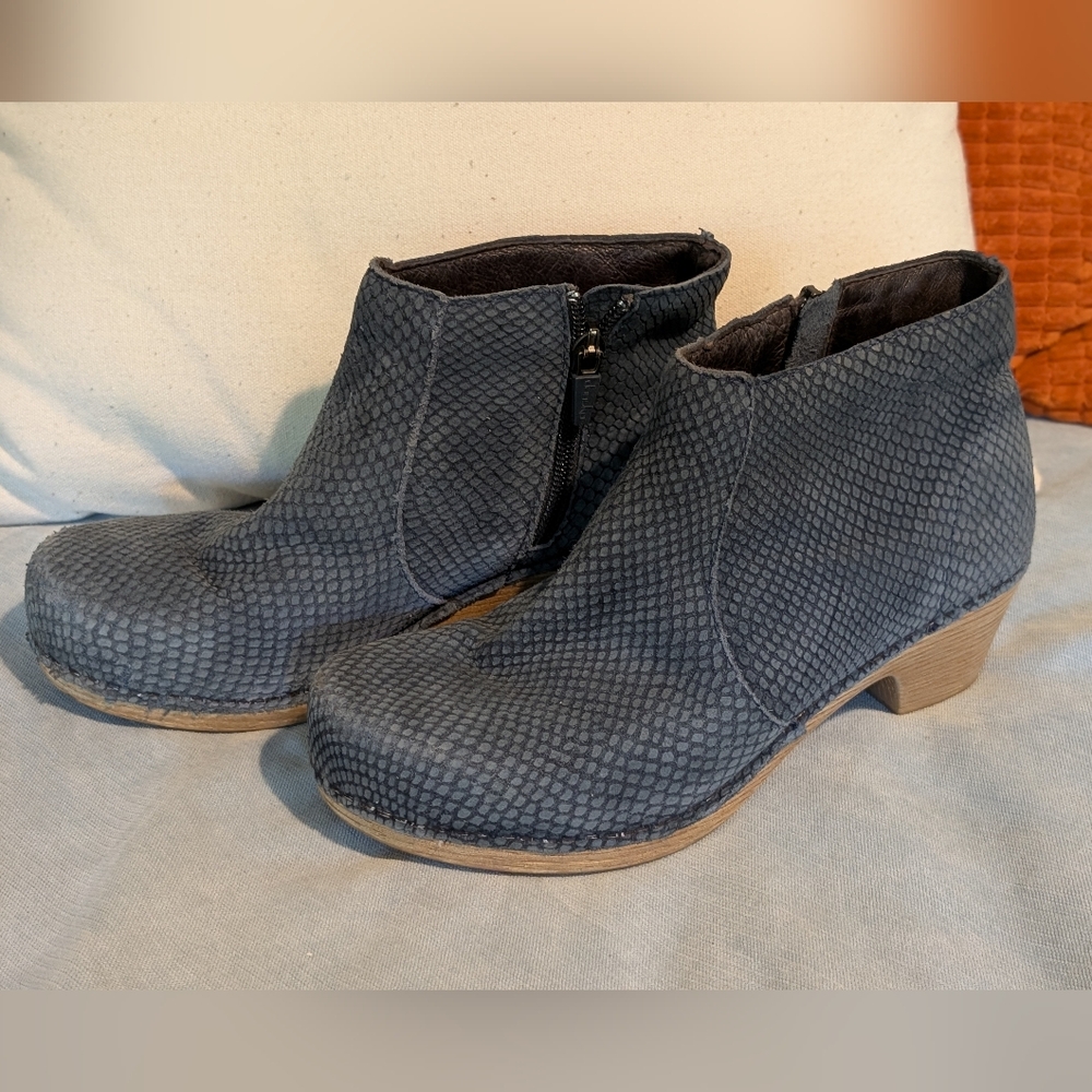 Dansko Textured Blue Ankle Booties